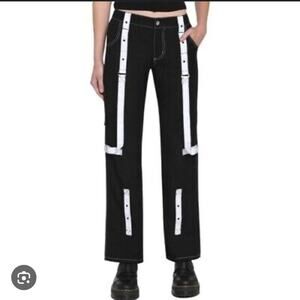 Royal Bones by Tripp Black and White Strap Pants Straight Leg Women’s